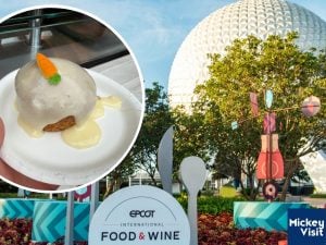 Carrot cake dessert and Spaceship Earth geodesic sphere
