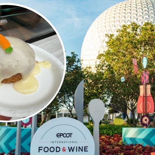 Carrot cake dessert and Spaceship Earth geodesic sphere
