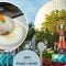 Carrot cake dessert and Spaceship Earth geodesic sphere