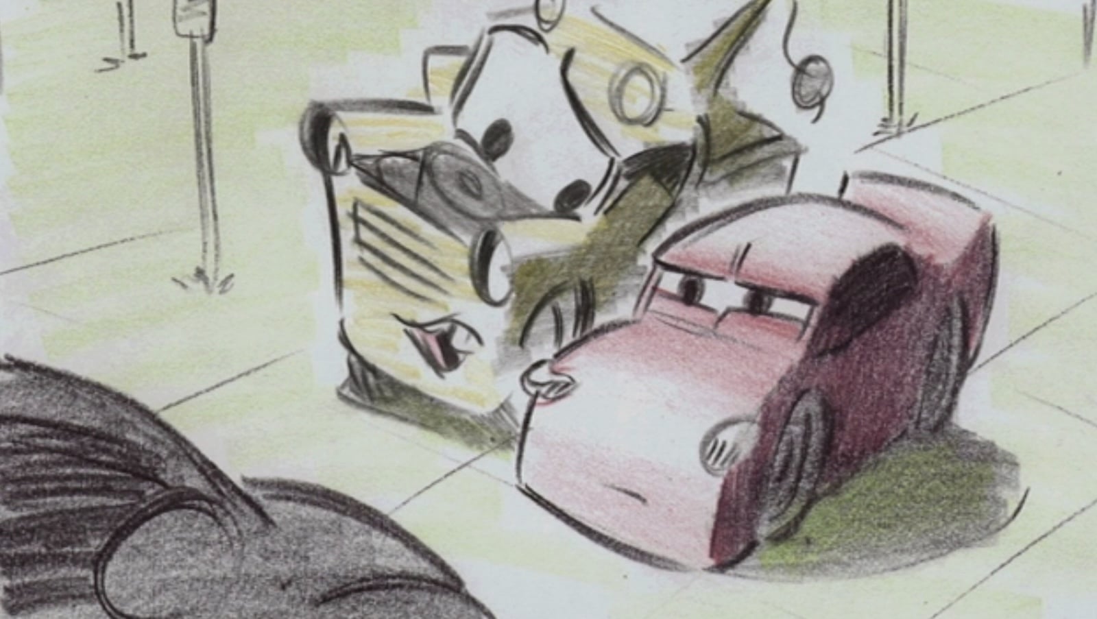 Sketch of Mater and Lightning McQueen cars