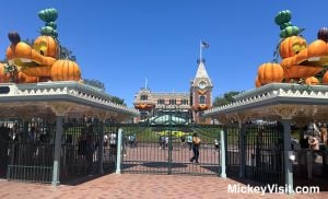 Disneyland entrance decorated for Halloween