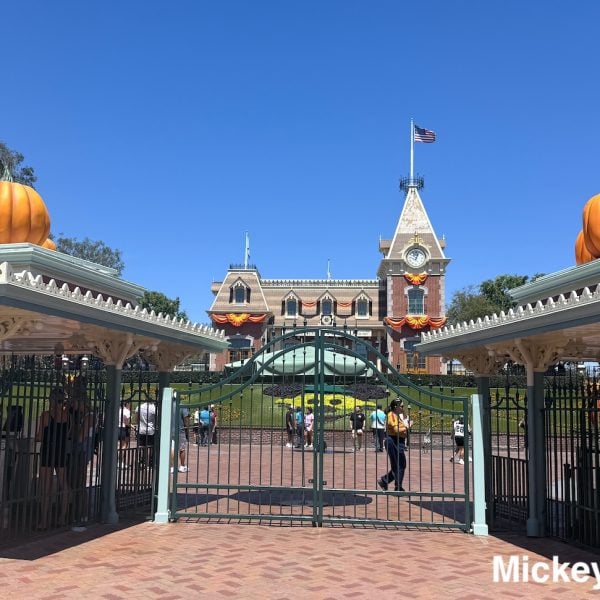Disneyland entrance decorated for Halloween