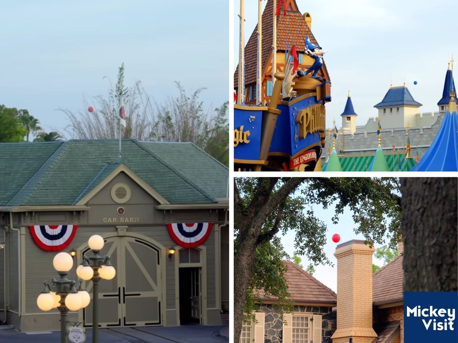 Balloons in the sky over Magic Kingdom architecture