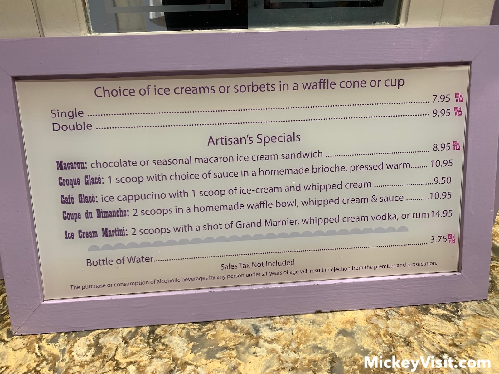 Ice cream menu
