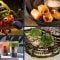 Mike Wazowski on a pig, mini corn dogs, restaurant building concept art, bubble tea