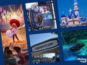 Artwork for new Coco, Avengers, and Avatar rides with Disneyland Sleeping Beauty Castle