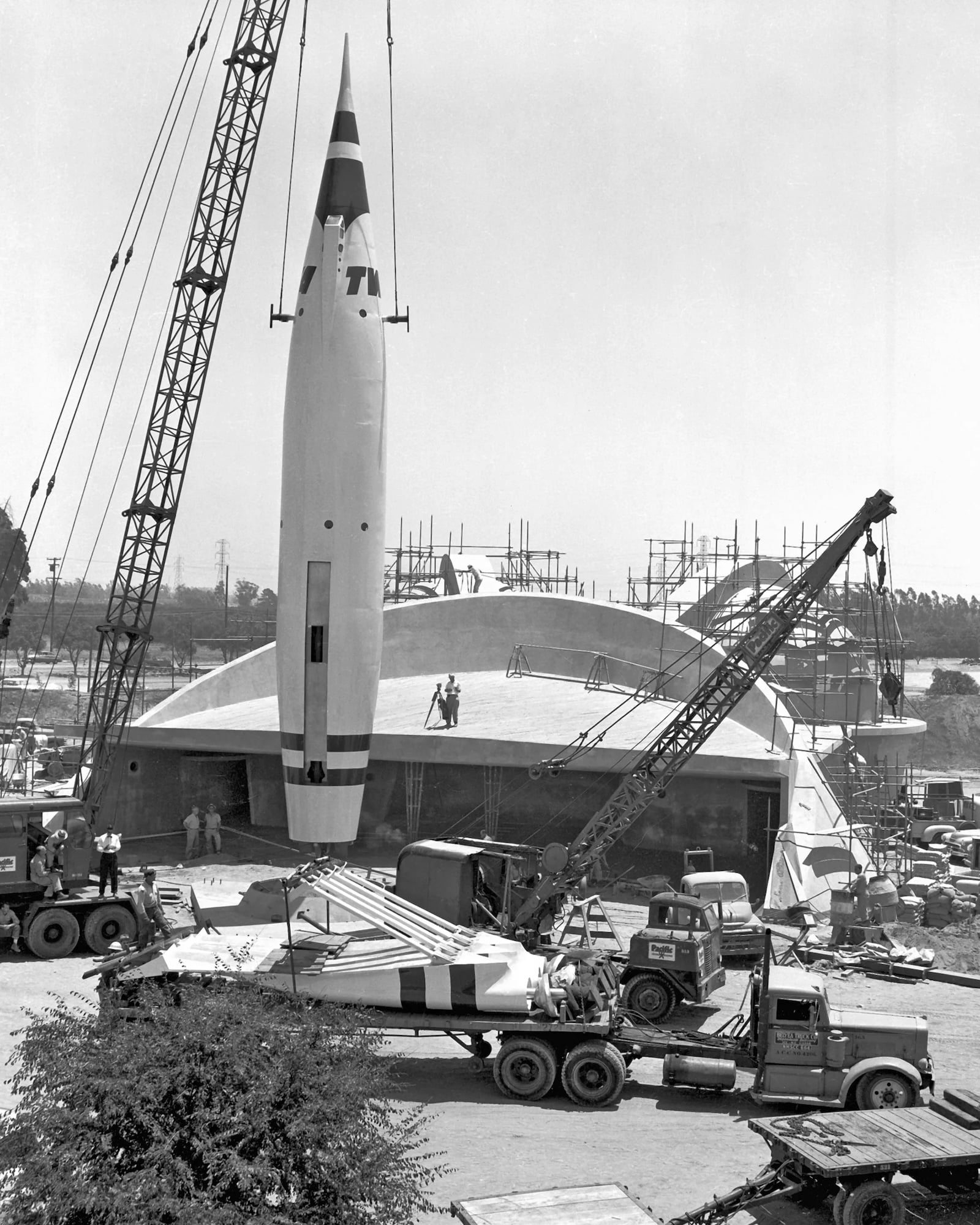 Large rocket being assembled