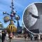 Tomorrowland space architecture, inset photo of Walt Disney and the moon
