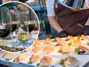 Caprese sandwiches and wine