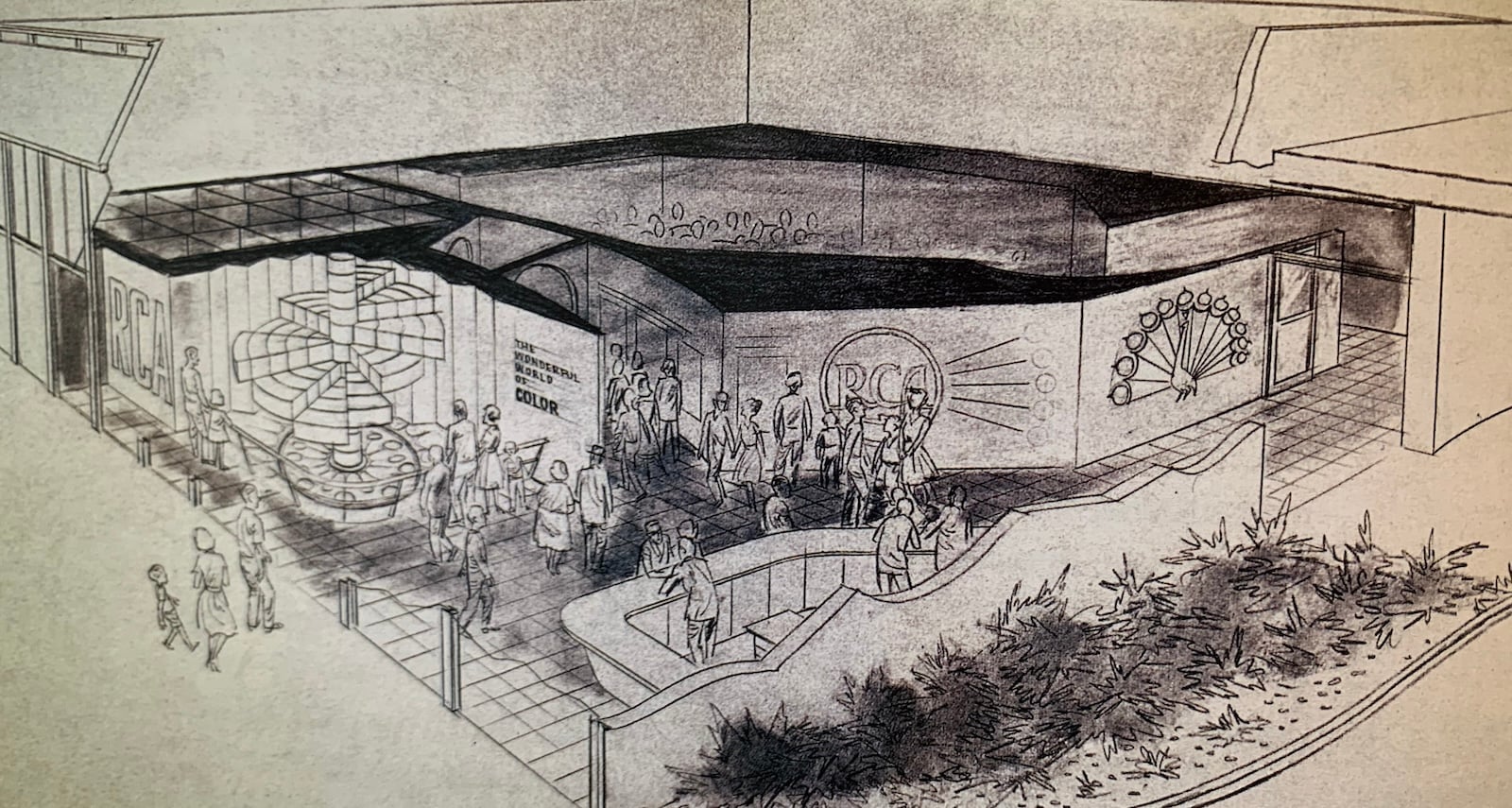 Sketch of corporate-looking building
