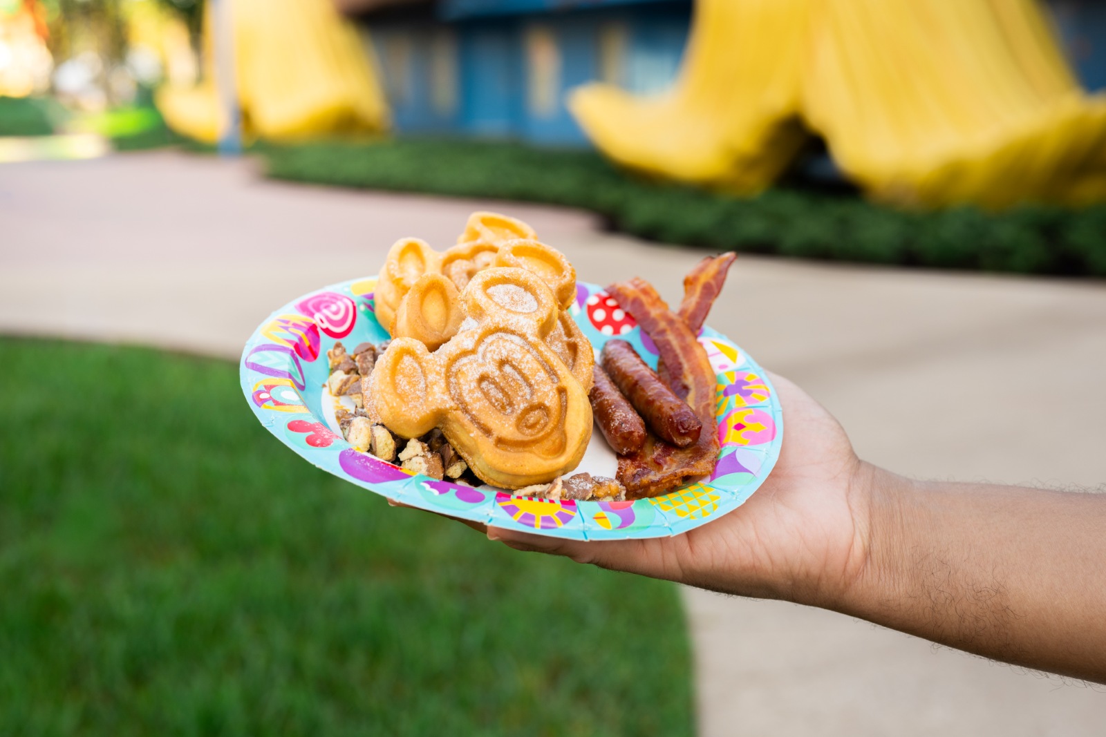 Mickey waffles with candy bar crumbles