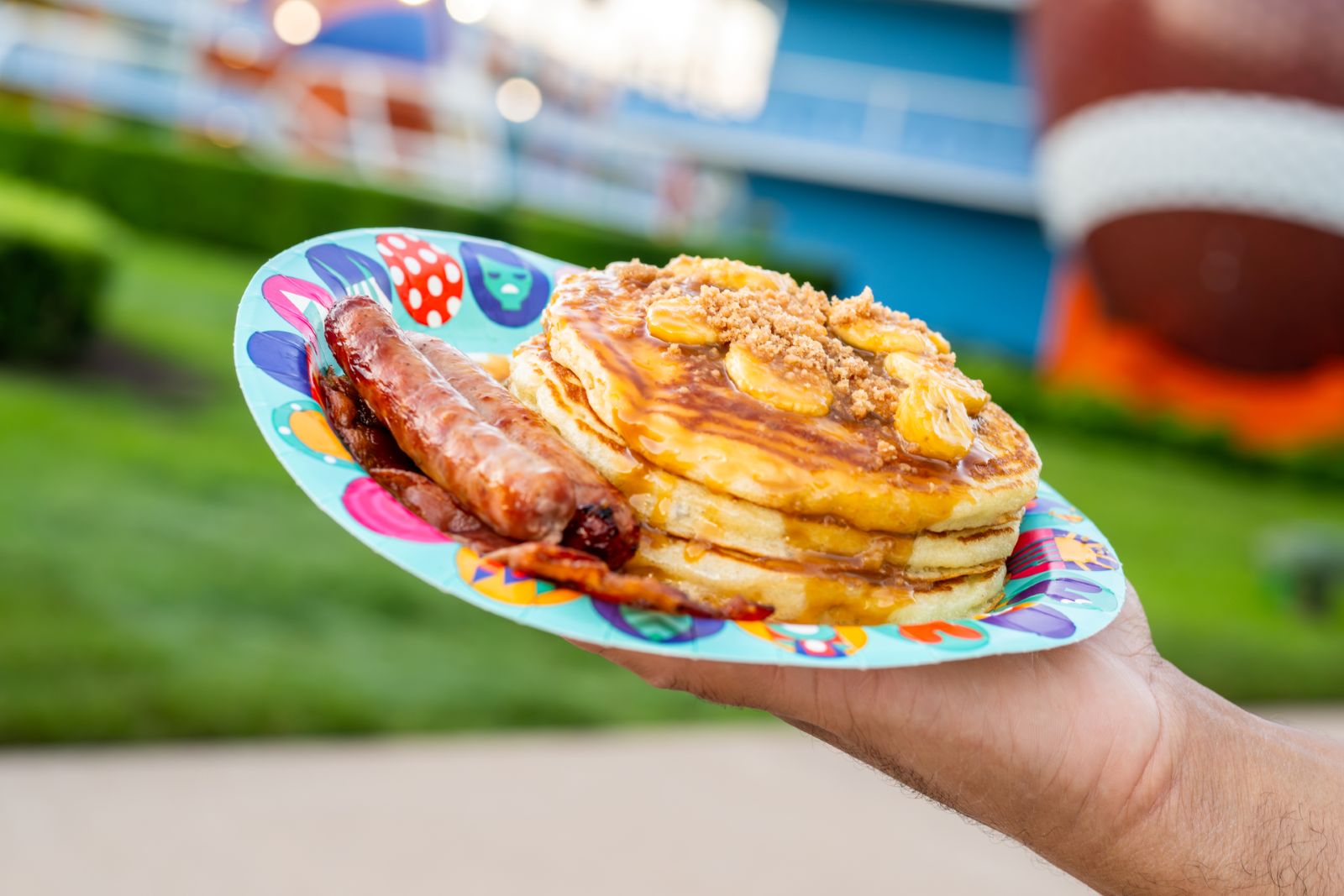 Pancakes with caramel and banana slices