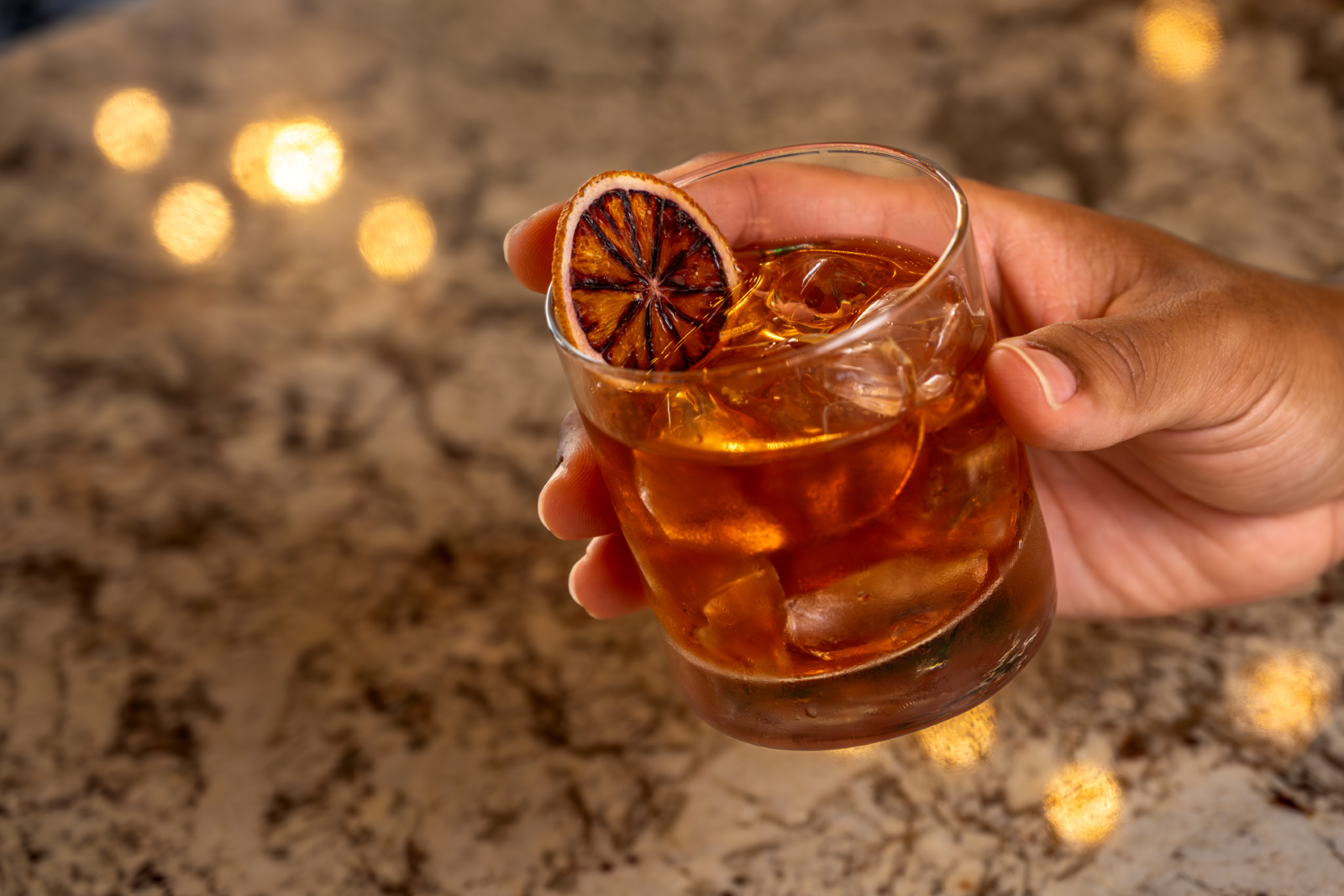 Amber colored Citrus Old Fashioned