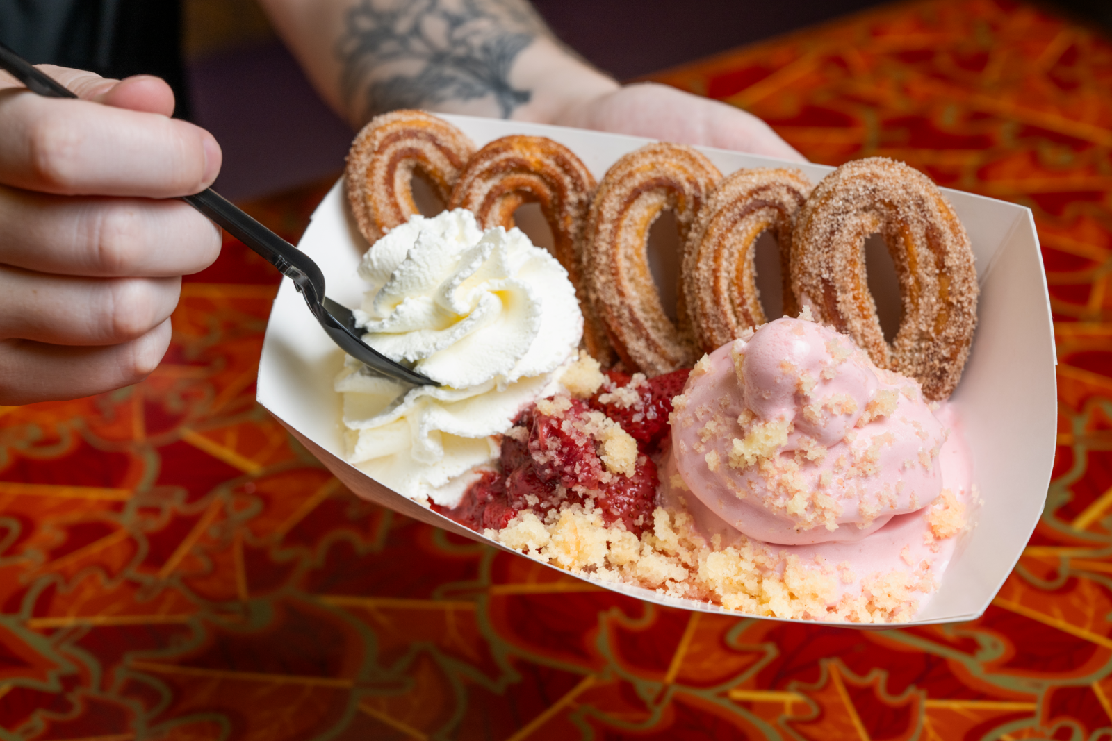 Churros with strawberry ice cream