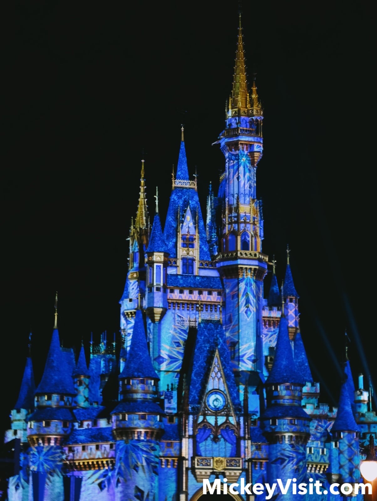 Castle with blue icy winter projections