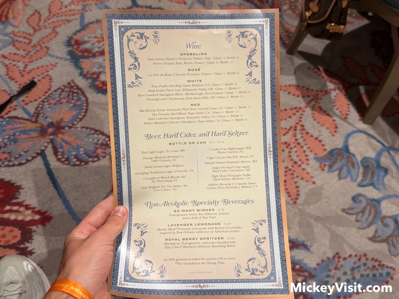 Beverage menu