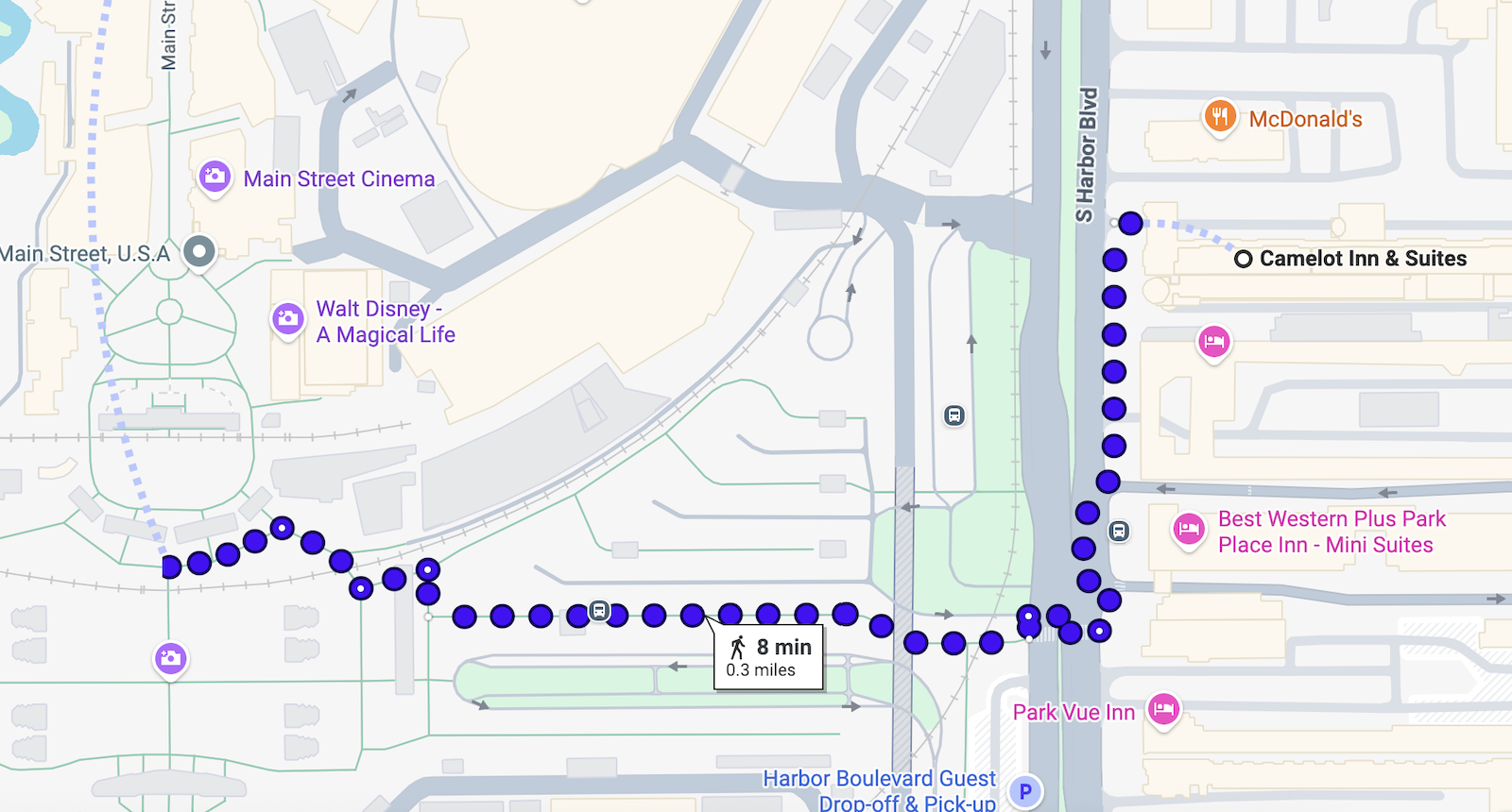 Camelot Inn to Disneyland walk