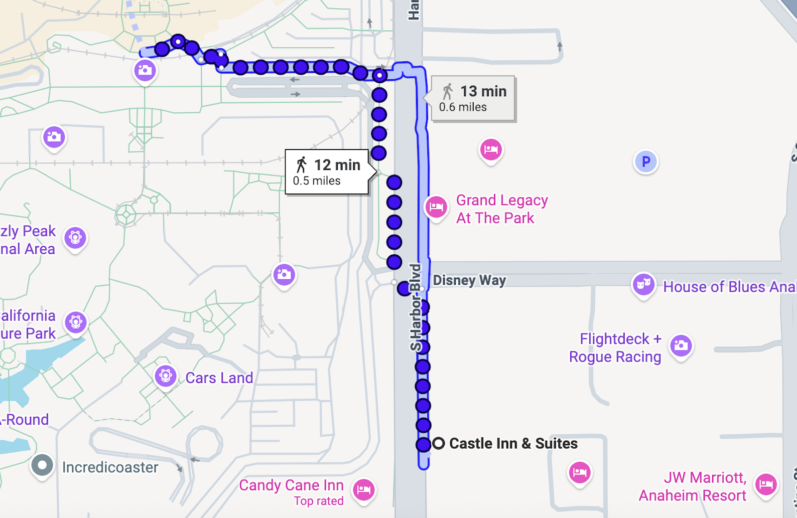 Castle Inn & Suites Disneyland walk