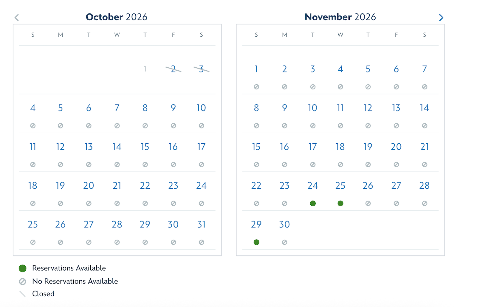 Reservation calendar