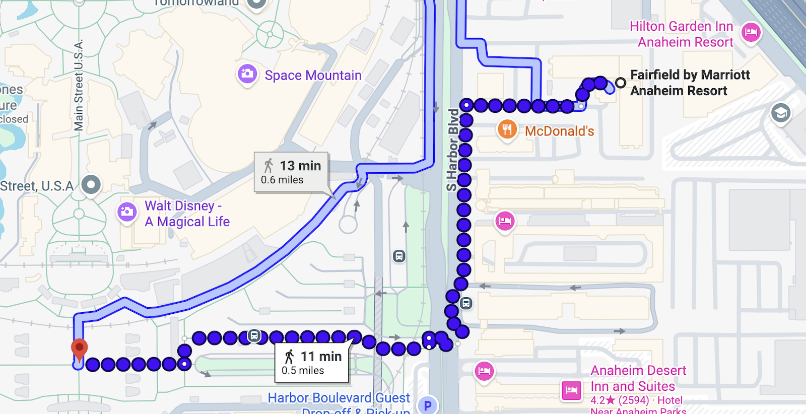 walk from Fairfield Inn to Disneyland