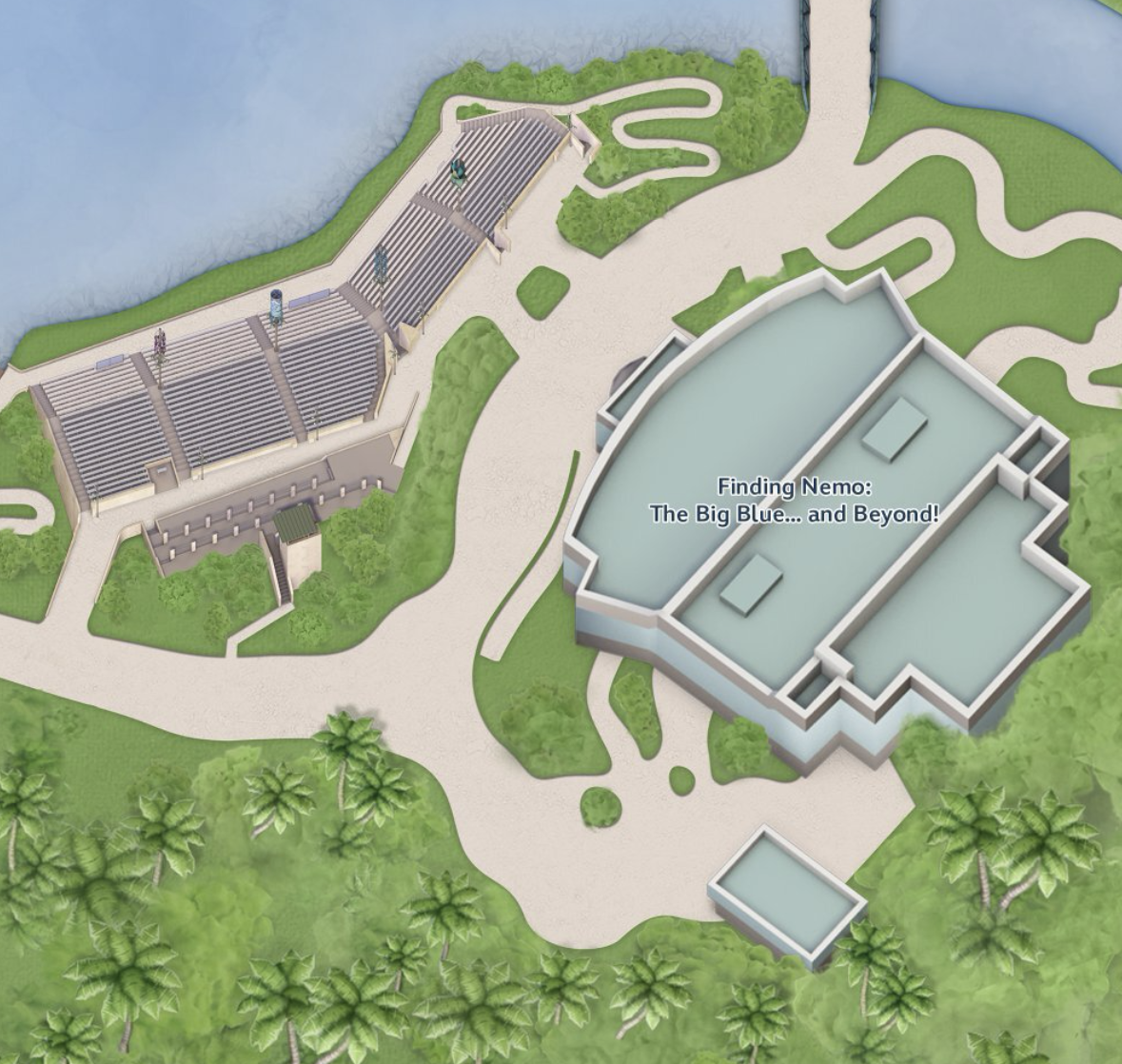 Aerial map of theater and bleachers