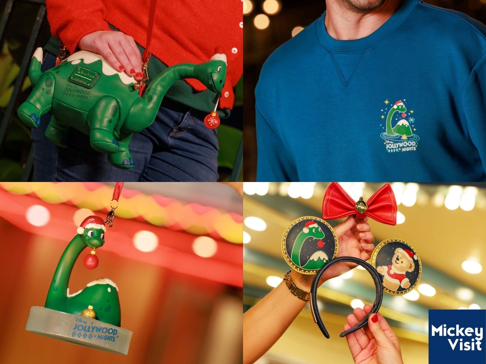 Bag, shirt, and ornament featuring green dinosaur