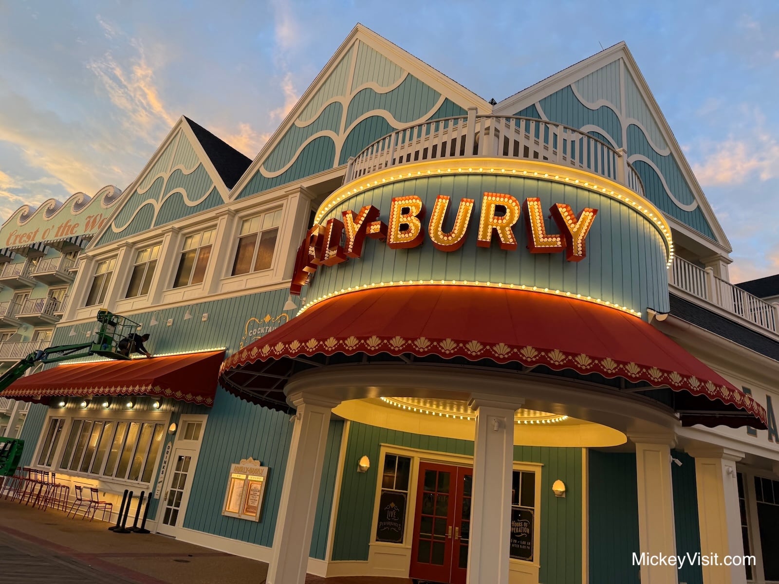 The exterior of Hurly Burly on Disney's BoardWalk.