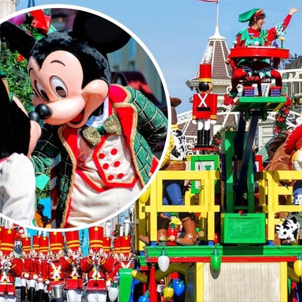 Minnie Mouse, Mickey Mouse, and toy soldiers marching