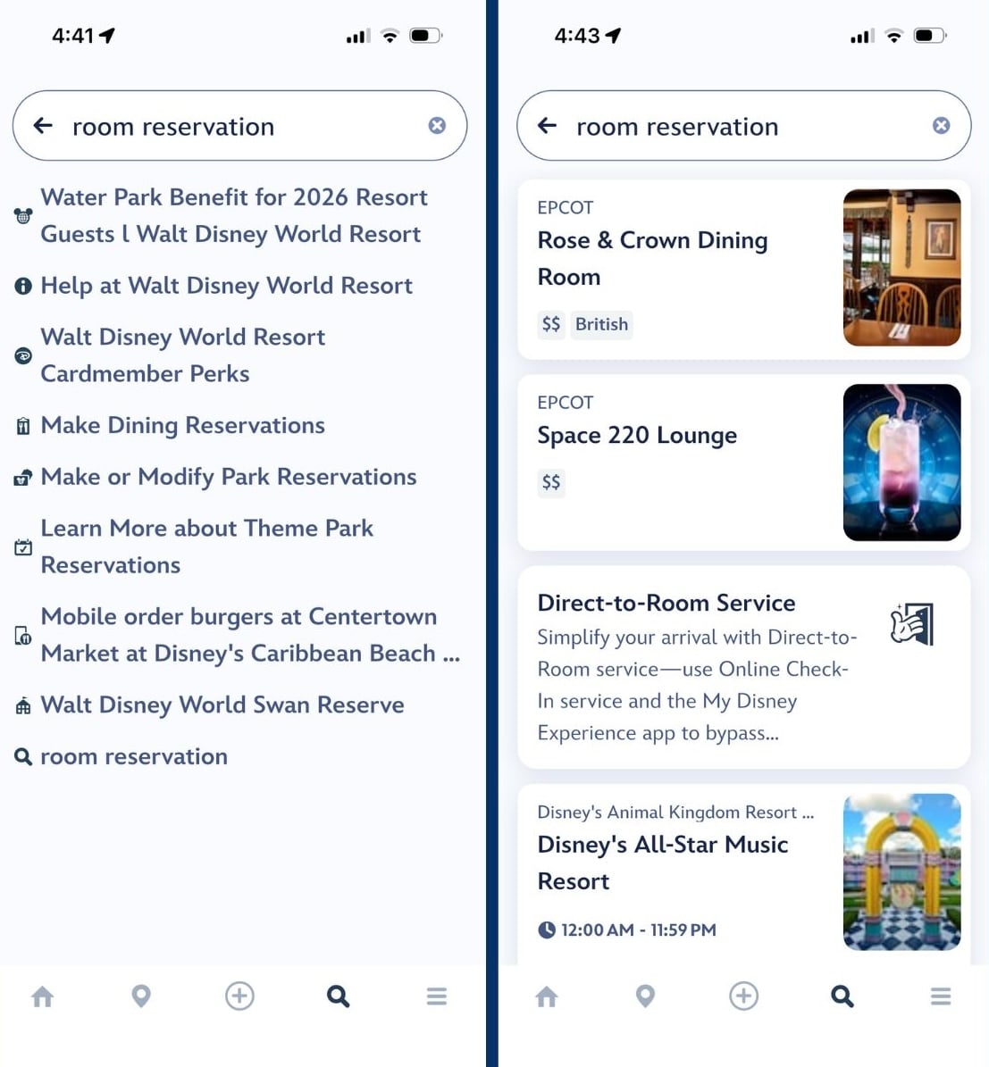 Disney app search engine interface
