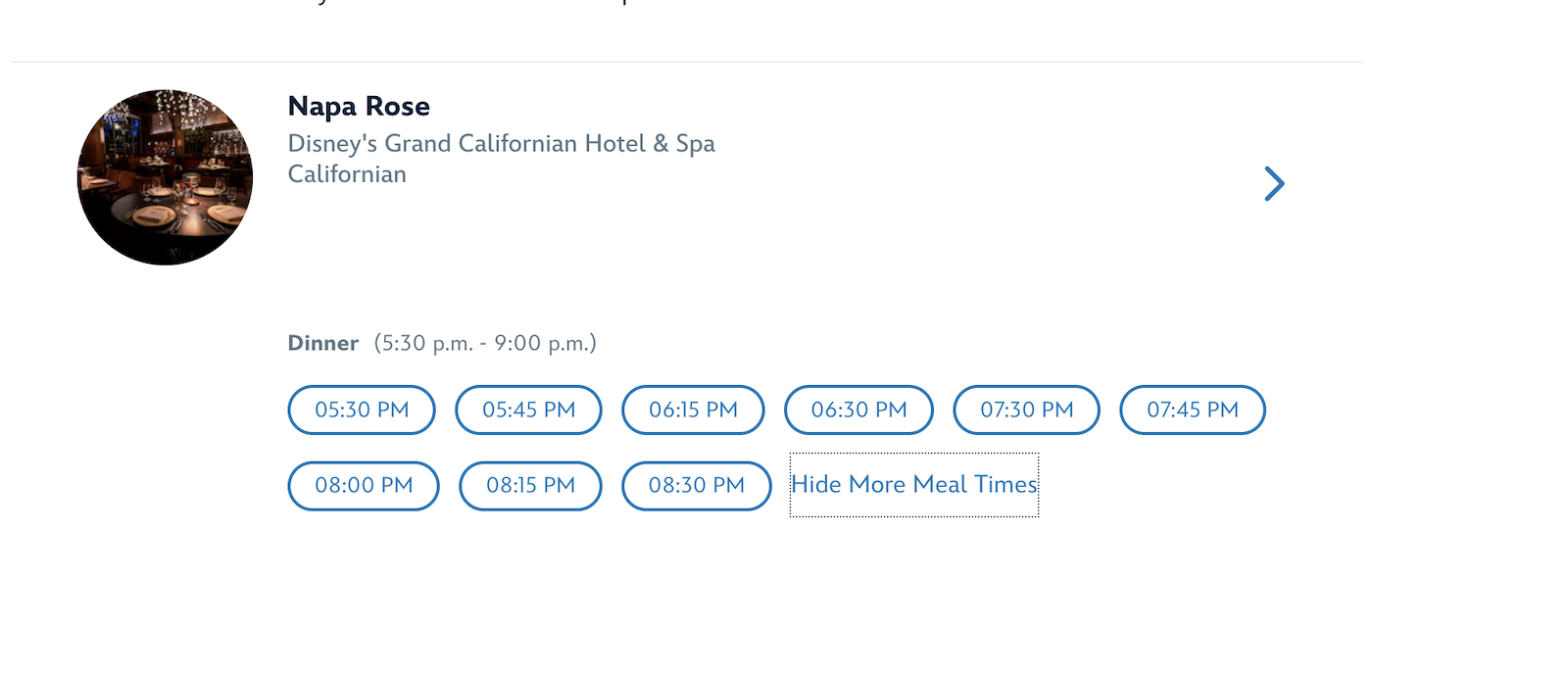 Napa Rose reservation times