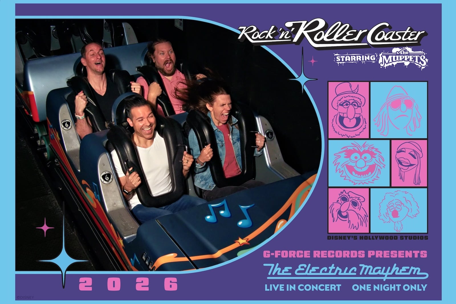 Onboard ride photo of riders on roller coaster