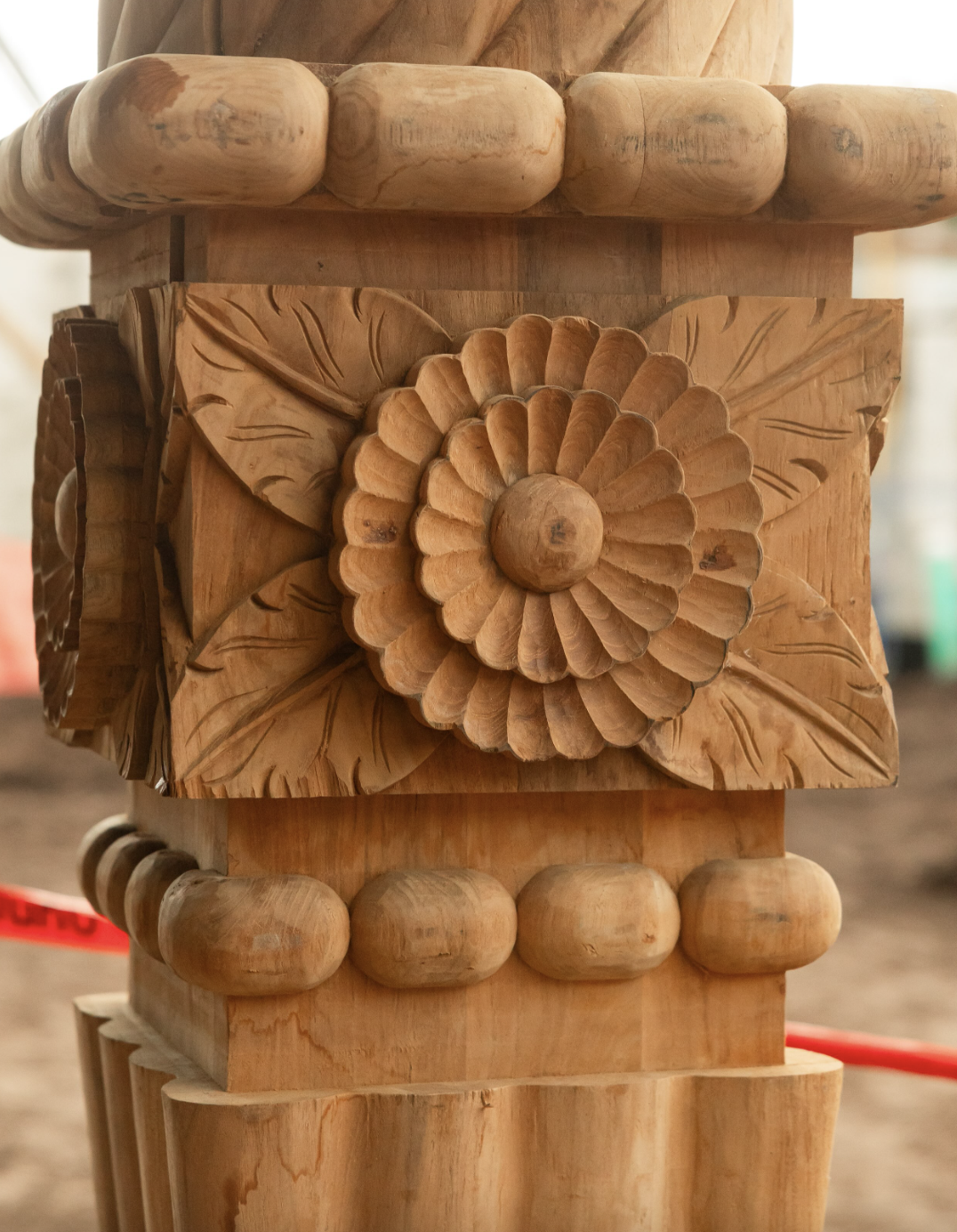 Close-up of wood carving visual art of flower