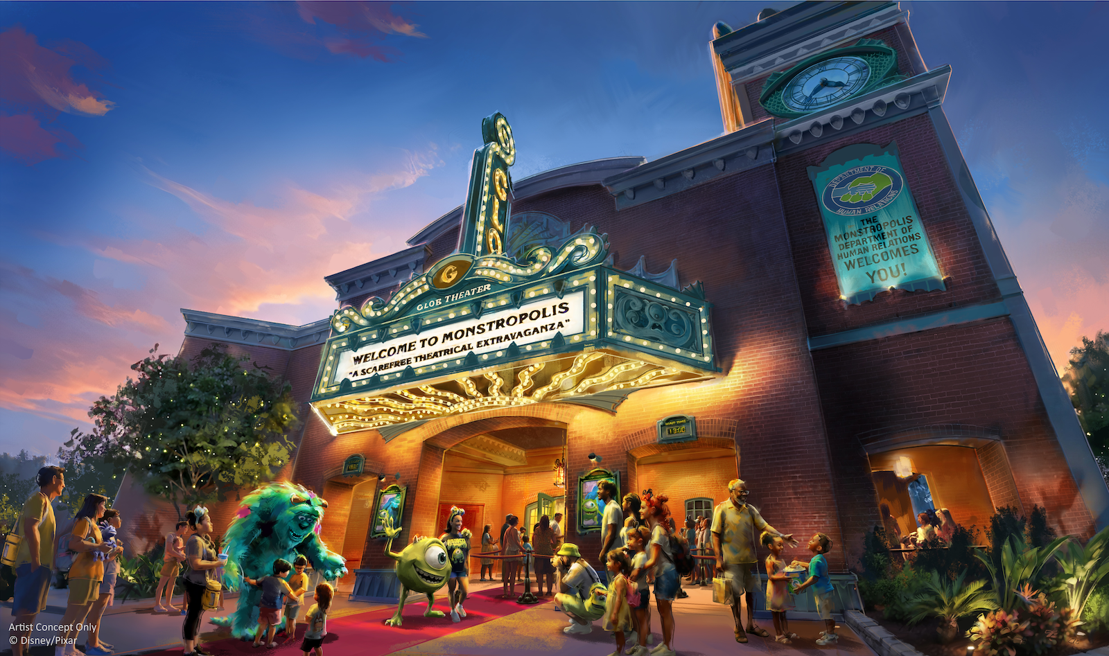 Concept art for theater exterior at night