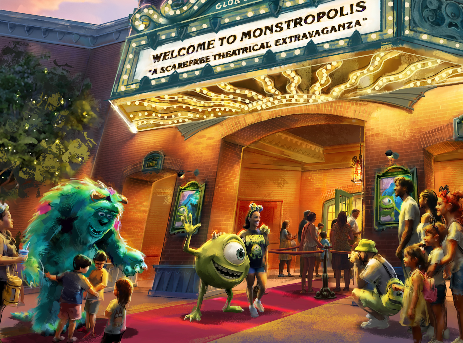 Concept art for theater exterior at night