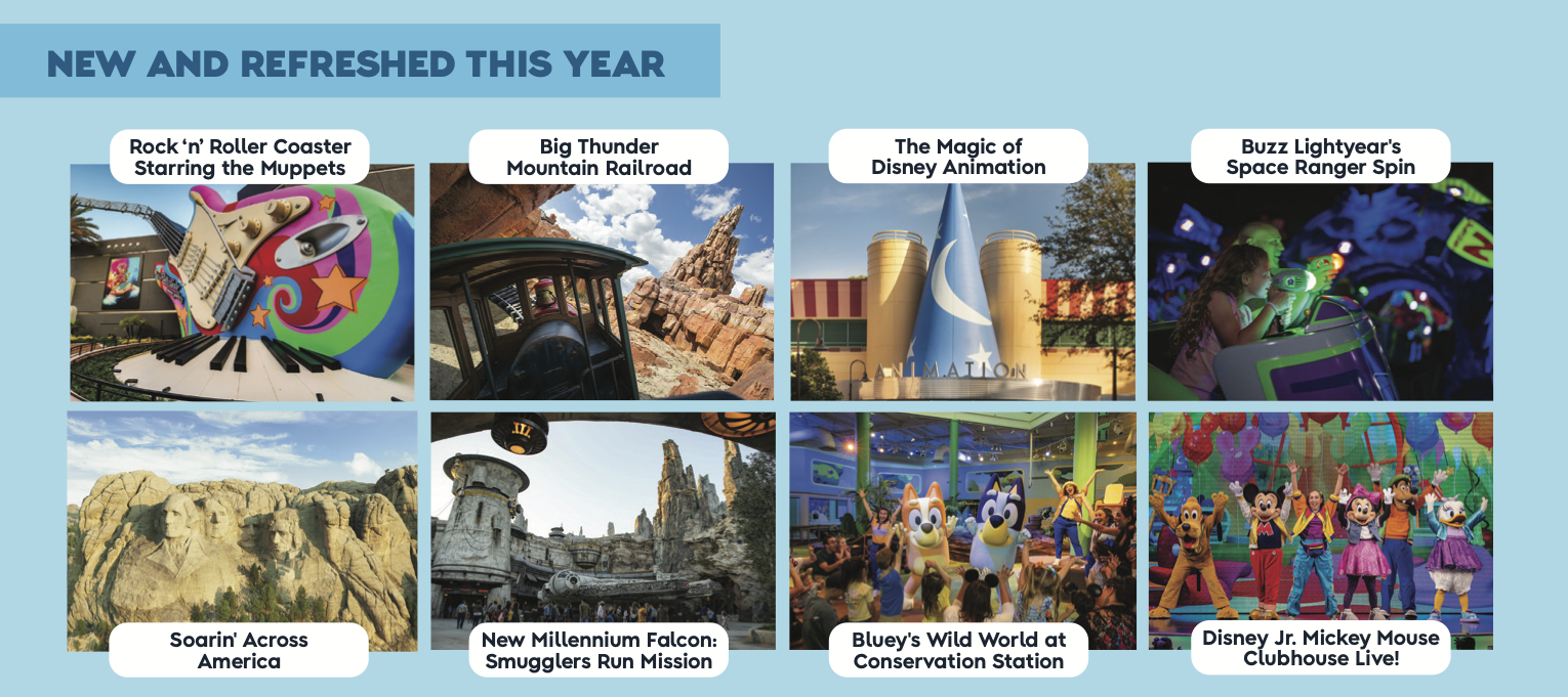 Grid of newly opened Disney World attractions